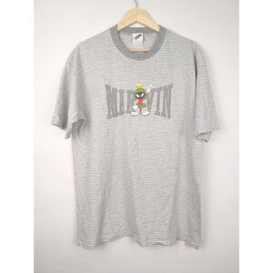 Vintage 90's Adult Medium Gray Stripped Marvin Martian Warner Bros 1999 T-Shirt